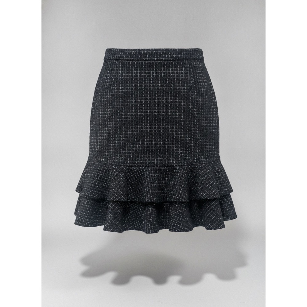 Banana Republic Womens Black White Textured Ruffle Hem Tweed Skirt Size 14